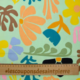 Satin de coton élasthanne botanique fond vert d'eau