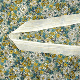 Mousseline crinkle imprimée lurex prairie fleurie canard fond sauge