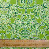 Voile de coton imprimé baroque fond vert anis