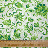 Voile de coton imprimé jardin persan vert fond blanc