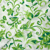 Voile de coton imprimé jardin persan vert fond blanc