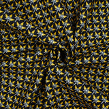 Velours polyviscose imprimé graphique jaune fond bleu marine