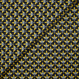 Velours polyviscose imprimé graphique jaune fond bleu marine