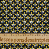 Velours polyviscose imprimé graphique jaune fond bleu marine