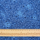 Popeline de coton imprimée jardin fleuri fond bleu cobalt