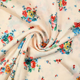 Satin polyester fin imprimé bouquet de roses fond écru