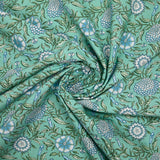 Cotton poplin digitally printed floral bohemian blue sea green background