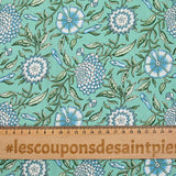 Cotton poplin digitally printed floral bohemian blue sea green background