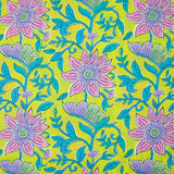 Coton indien imprimé Parvati turquoise et rose fond jaune