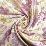 Brocart lamé éclat de fleurs doré et mauve