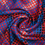 Gabardine de polyester imprimée petit carré fond rouge