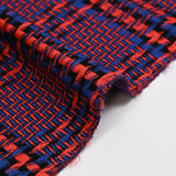 Maille jacquard polyviscose pied-de-poule corail, noir fond bleu roi