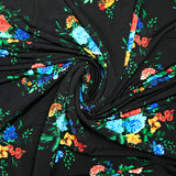 Satin viscose knit bouquet of flowers black background