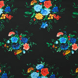 Satin viscose knit bouquet of flowers black background