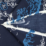 Coton imprimé japonisant fond bleu marine