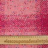 Wool blend tweed with raspberry check and pink confetti background