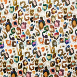 Short-sleeved velvet jersey with multicolored leopard print and white background
