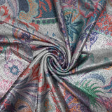 Jersey lamé argent imprimé psychédélique multicolore