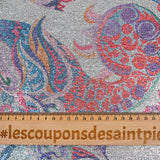 Jersey lamé argent imprimé psychédélique multicolore