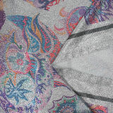 Jersey lamé argent imprimé psychédélique multicolore