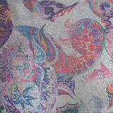 Jersey lamé argent imprimé psychédélique multicolore