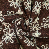 Lainage bouclette fantaisie florale multicolore fond marron