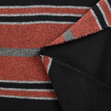 100% felted wool rust and gray stripe black background