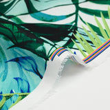Satin de polyester jardin tropical bleu et vert