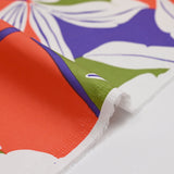 Satin de coton élasthanne palmier orange et vert