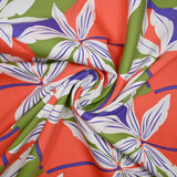 Satin de coton élasthanne palmier orange et vert