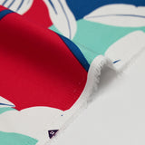 Satin de coton élasthanne palmier rouge et vert d'eau