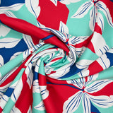 Satin de coton élasthanne palmier rouge et vert d'eau