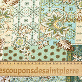 Jersey de polyester floqué et imprimé patchwork vert