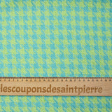 Tweed de polyester pied de poule anis fond turquoise
