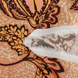 Viscose imprimée fleurs de porcelaine marron et corail fond abricot