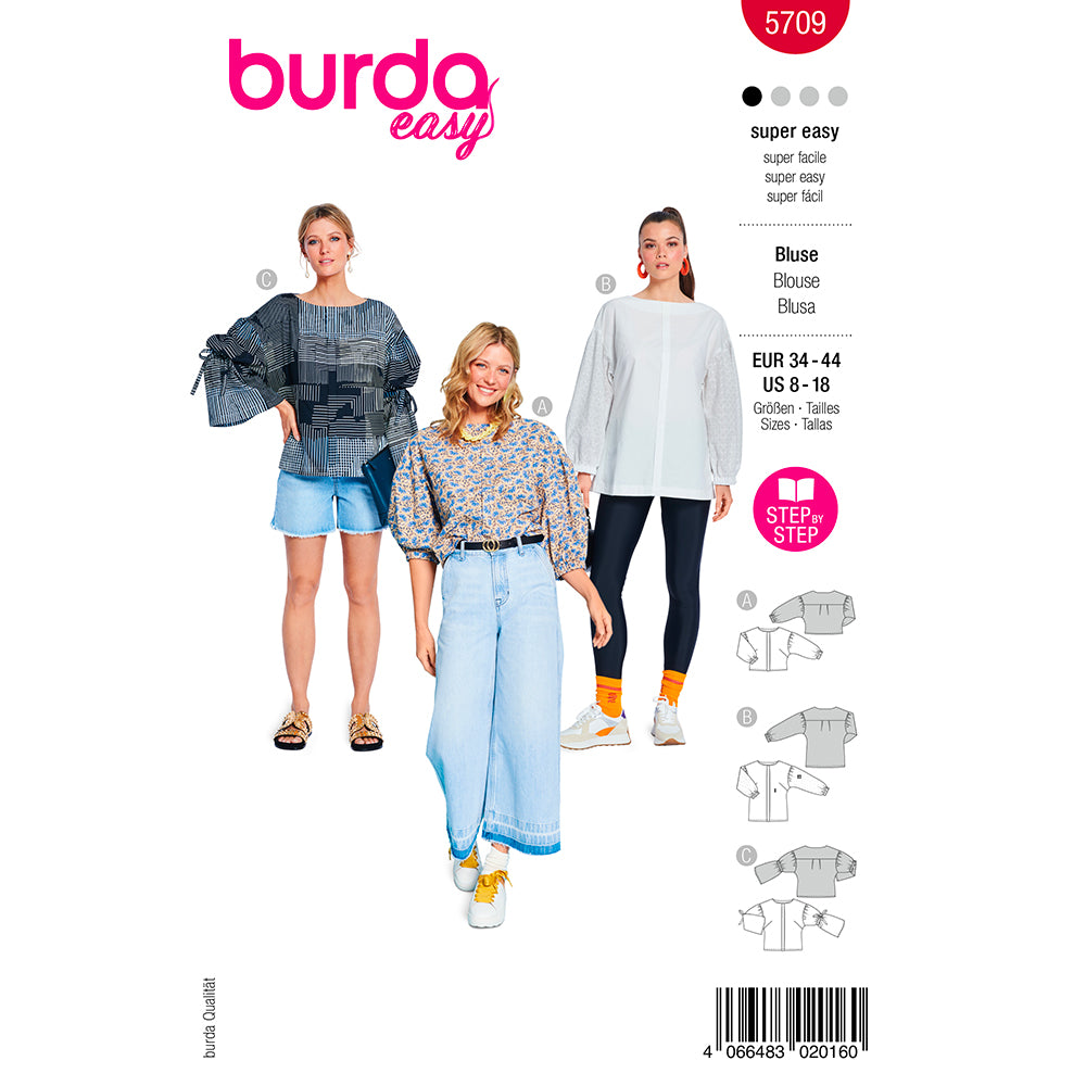 Patron De Couture Burda 6458 - Blouse Élégante Sans Fermeture, Encolure Ronde & Épaules Débordantes
