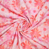 100% cotton veil Plumetis coral daisy print pink background