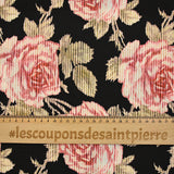 Crêpe de chine imprimé rayé bouquet de roses fond noir