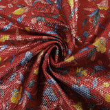 Jacquard polyester lamé champêtre fond rouge