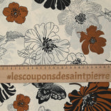 Coton imprimé fleurs camel fond écru