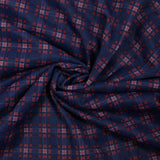Maille fine imprimée à carreaux rouge fond marine