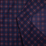 Maille fine imprimée à carreaux rouge fond marine