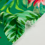Satin polyester imprimé jardin botanique fond vert gazon