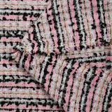 Tweed de polyester rayure doré, noir, blanc fond rose