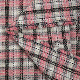 Tweed de polyester à carreaux noir et rose fond crème