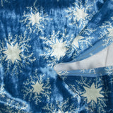 Velours de soie et viscose imprimé neige éternelle fond bleu