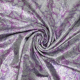 Jersey lamé argent imprimé hortensia violet