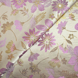 Brocart lamé éclat de fleurs doré et mauve