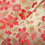 Brocart lamé éclat de fleurs doré et rouge coquelicot