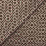 Brocart polyester Lurex doré cercles bordeaux fond écru